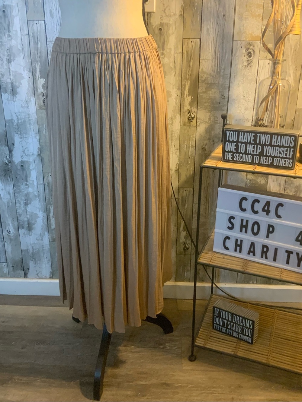 Philosophy Taupe Pleated Maxi Skirt